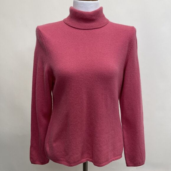 Charter Club Women's Turtleneck Sweater Petite Large Pink 2 Ply 100% Cashmere LS - Picture 1 of 8